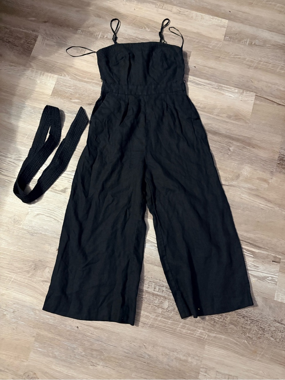 J.Crew Black 100% Linen Wide Leg Jumpsuit with Removable Belt Petite 0P